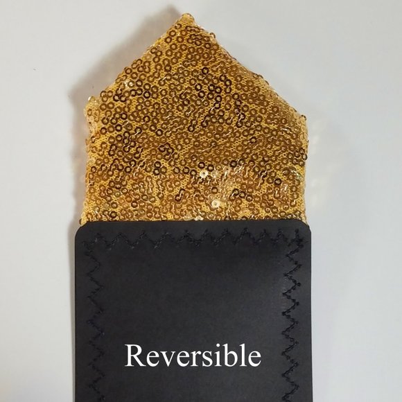 NEW - Men's Brassy Gold Sequin Pre-Folded Pocket Square Insert - Point Design - Picture 6 of 8
